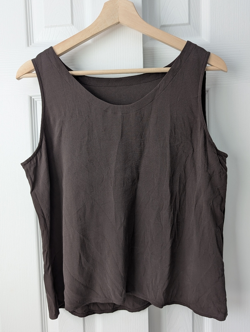 Eileen Fisher Silk Blend Brown Split Hem Sleeveless Tank Top Lagenlook, size S